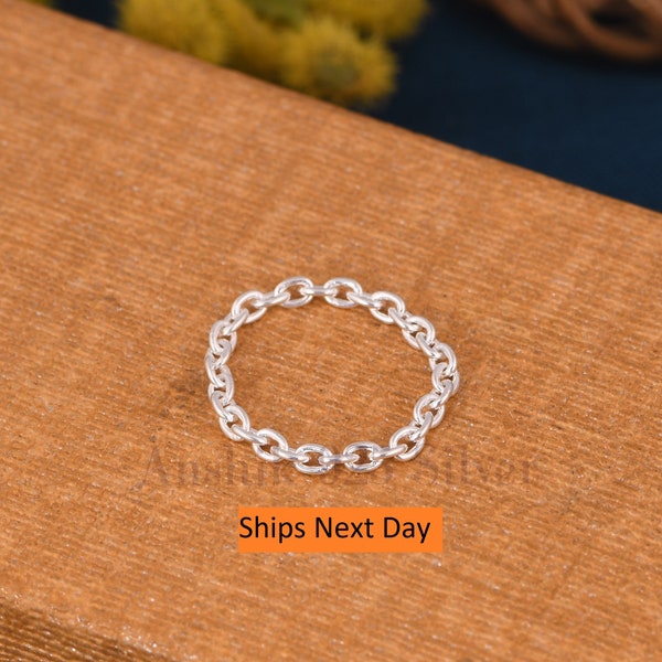 Chain Ring - Dainty Simple Delicate Silver Ring - Thin Stack Ring - Chain Jewelry - Pure 925 Silver chain ring Stackable ring Gift For Her.