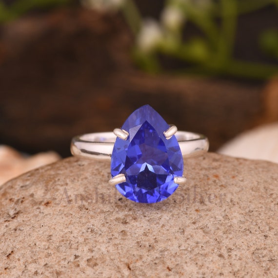 Bague en quartz tanzanite avec pierres precieuses bague en argent sterling 925 pour elle. Bague avec pierres precieuses taille poire bague avec pierre de naissance tanzanite cadeau pour un anniversair...
