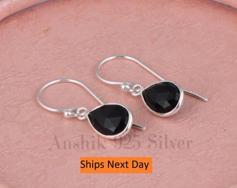 Pear Cut Black Onyx Earrings / Women Dangle Earrings / Handmade Silver Earrings / Daily Wear Earrings / Simple Black Onyx Earrings For Her.