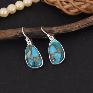 Rare Turquoise Earrings, Gemstone Earrings, Blue Drop & Dangle Earrings, 925 Sterling Silver Jewelry, Engagement Gift, Earrings For Mother