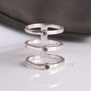 Precious Iolite Gemstone Ring - 925 Sterling Silver Ring - Unique Ring - Full Finger Ring - Three Stone Ring - Every Day Ring - For Love.