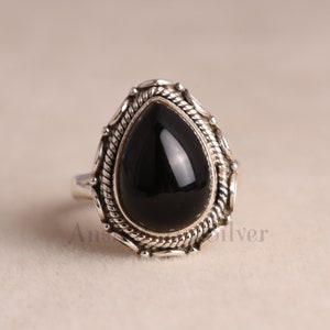 Designer Black Onyx Ring, Simple Onyx Ring, Boho Ring, Pear Shape Gemstone Ring, Dainty Ring, Statement Ring, Favourite Ring For Her.