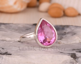 Kunzite Ring, 925 Solid Sterling Silver Ring, Beautiful Pear Cut Pink Kunzite Quartz Gemstone Ring, Can Be Personalized Gift For Birthday.