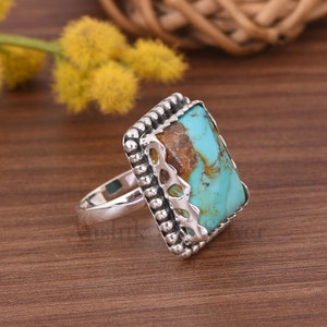 100% Genuine Kingman Turquoise Ring - Gemstone Ring - Blue Cocktail ...