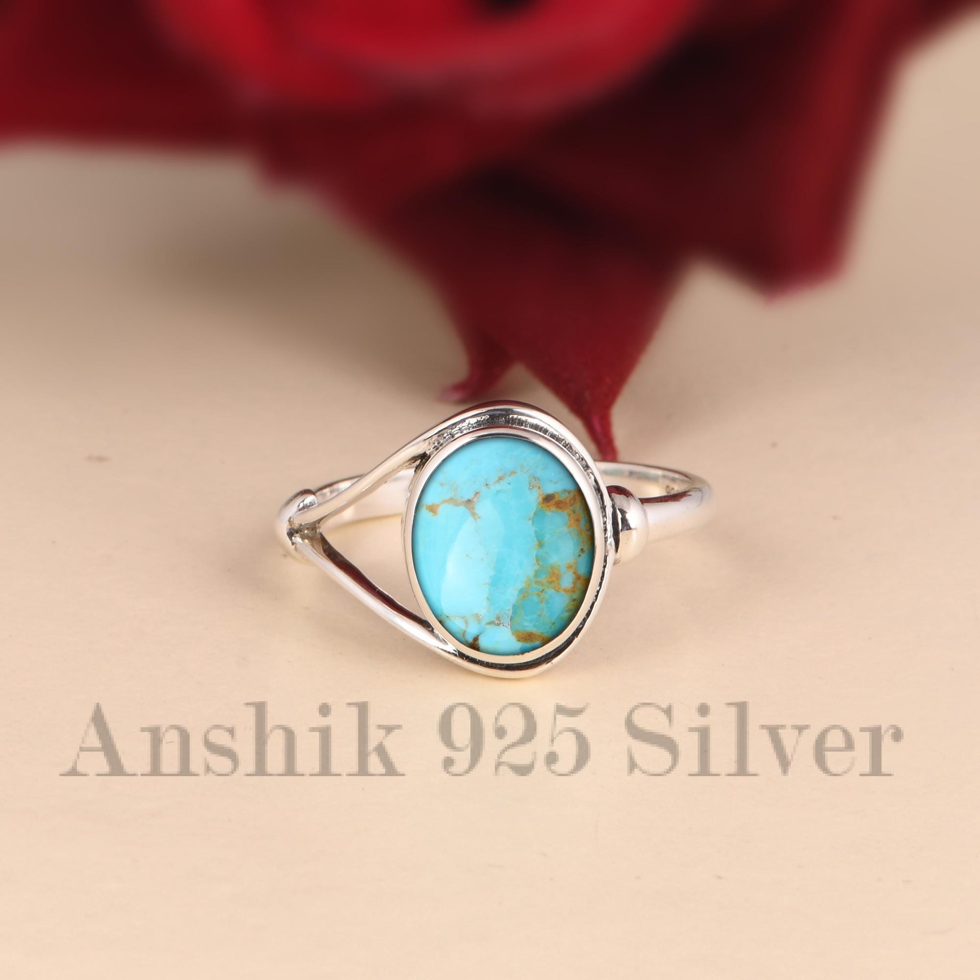 Natural Kingman Turquoise Ring 925 Sterling Silver Ring Oval Gemstone…