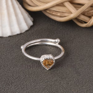 Sparkling Yellow Citrine Ring / 925 Sterling Silver Ring / Heart Ring / Beautiful Stackable Ring / Engagement Ring / Gift For Bridal.