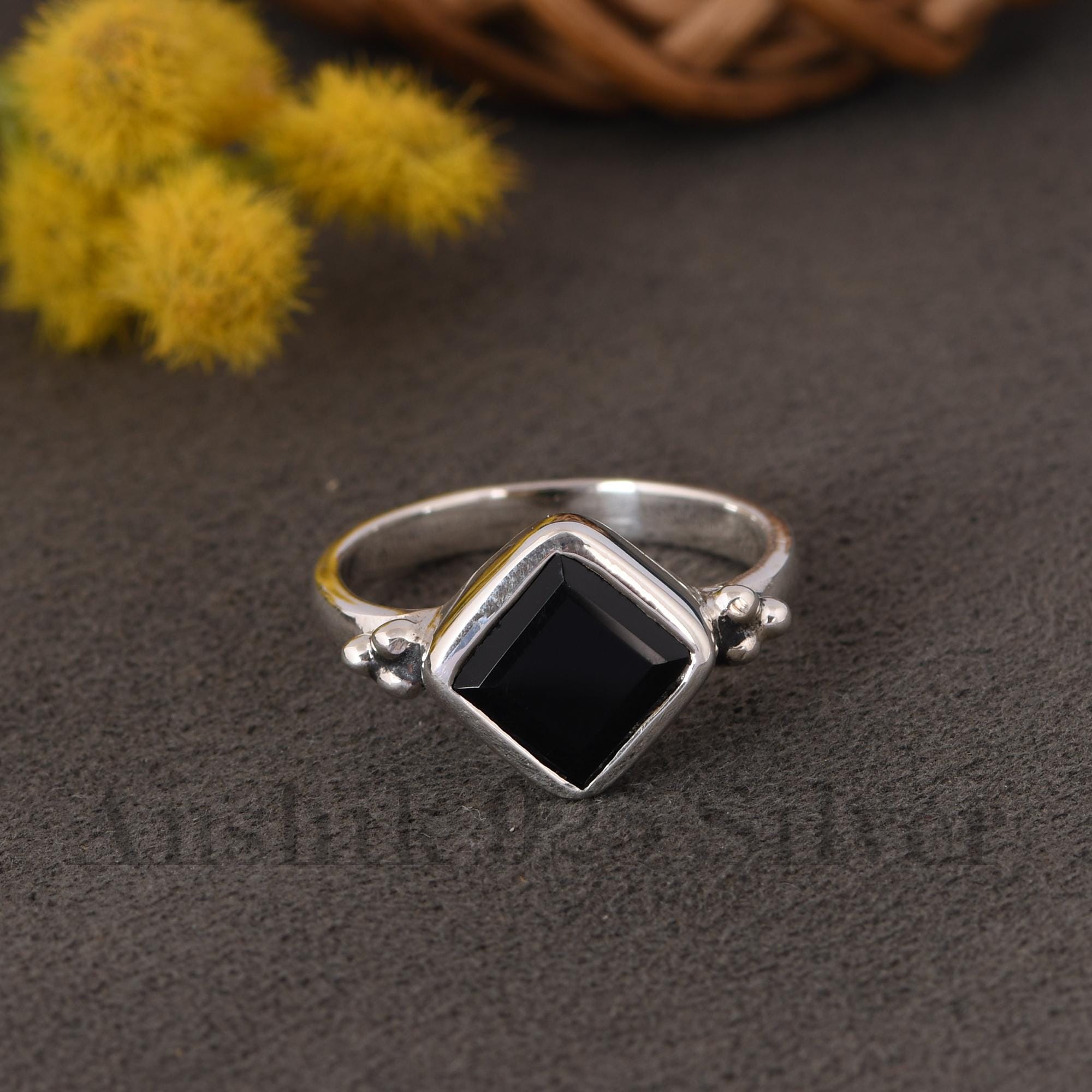 Minimalist Black Onyx Ring, Simple Onyx Ring, Black Onyx Ring 