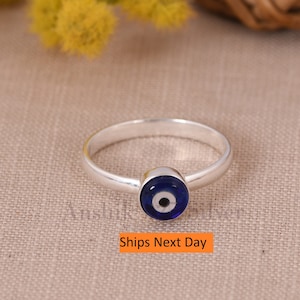 Tiny Evil Eye Ring, Dainty Stacking Ring, Minimalist Jewelry, Good Luck Charm, Protection Ring, Band Sterling Silver Ring, Bohemian Fashion.