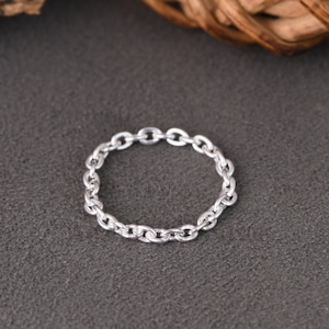 Chain Ring - Dainty Simple Delicate Silver Ring - Thin Stack Ring ...