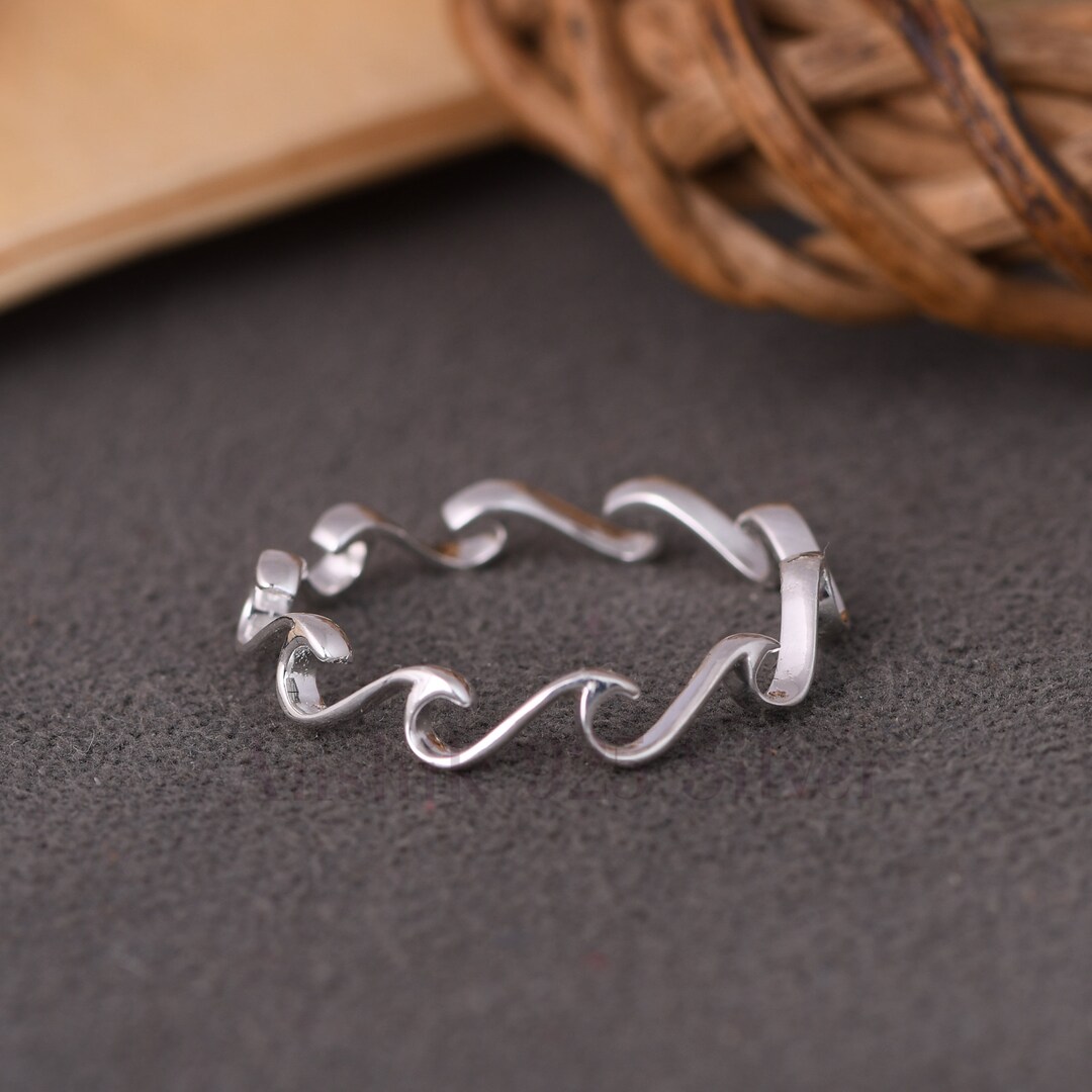 Sterling Silver Eternity Wave Ring, Thumb Wave Ring, Beach Jewelry ...