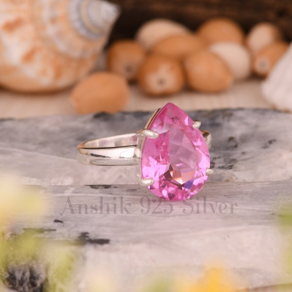 Kunzite Ring, 925 Solid Sterling Silver Ring, Beautiful Pear Cut Pink Kunzite Quartz Gemstone Ring, Can Be Personalized Gift For Her Women.