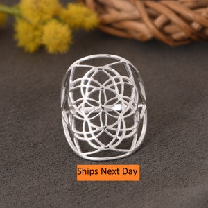 Seed of life ring in sterling silver - sacred geometry - flower of life ring - silver mandala ring - high quality - valentine's day gift.