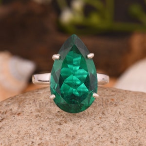 Zambian Emerald Dainty Ring, Zambian Emerald Gemstone Ring, 925 Sterling Silver Emerald Jewelry May birthstone Ring, Proposal Ring For Wife.