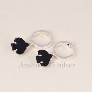 Brincos de ônix preto para mulheres - Brincos de argola de prata esterlina 925 - Brincos de cartas de baralho exclusivos - Joias de presente de aniversário - Presente para melhor amiga.