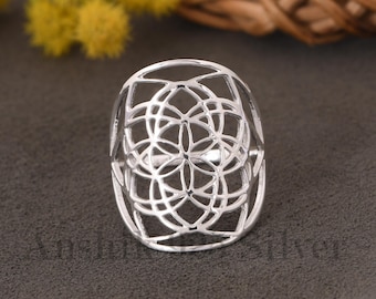Seed of life ring in sterling silver - sacred geometry - flower of life ring - silver mandala ring - high quality - valentine's day gift.