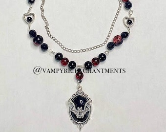 handmade black and red bat pendant necklace !!