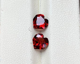 Mozambique Red Garnet Pair: 6x6 mm Heart Cut Gemstones