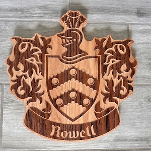 Personalized Family Crest Last Name Sign - Carved Wood Coat of Arms - Anniversary Wedding Valentines Housewarming Birthday Gift