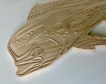 Carved Wood Mahi Mahi Fish Wall Art, Birthday Fathers Day Christmas Gift, Fish Fishing Marine Sea Wooden Sign Plaque Decor