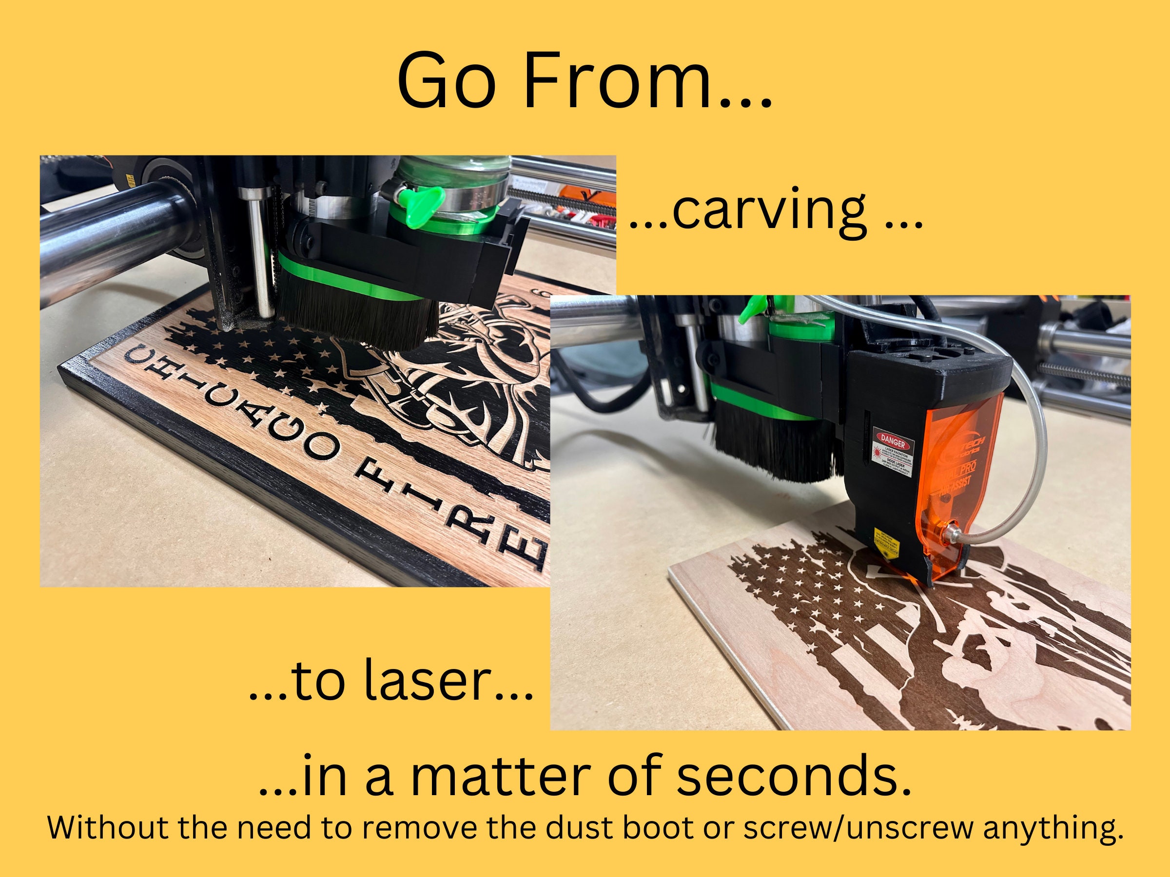 Laser Boot CNC Dust Boot With Laser Bracket MS6540L, 65mm Body 4in Hose, 3D ...