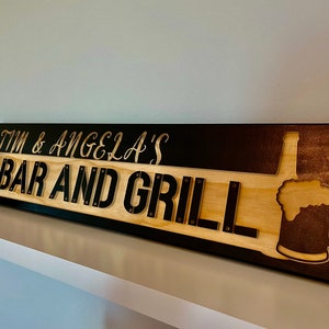 Personalized Outdoor/Backyard Bar and Grill Sign - Carved Wood Stained Painted - Anniversary Wedding Valentines Housewarming Gift