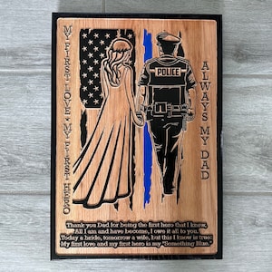 Carved Wood Police Officer Sign, Male Husband Dad American Flag Thin Blue Line, Personalized Law Enforcement Retirement Wedding Gift