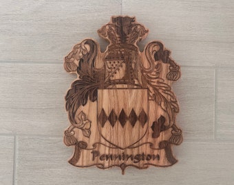 Personalized Family Crest Last Name Sign - Carved Wood Coat of Arms - Anniversary Wedding Valentines Housewarming Birthday Gift