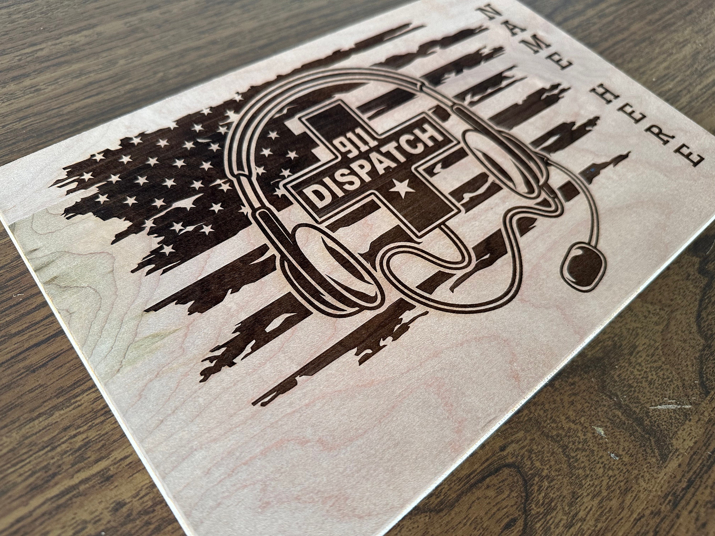 Wood Dispatch Laser Engraved Sign, 911 American Flag Thin Yellow Line ...