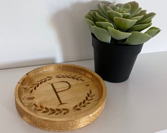 Personalized Monogram Catch All Tray - Carved Wood Stained - Birthday Christmas Wedding Gift