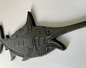 Carved Wood Marlin Fish Wall Art, Birthday Fathers Day Christmas Gift, Fish Fishing Marine Sea Wooden Sign Plaque Decor