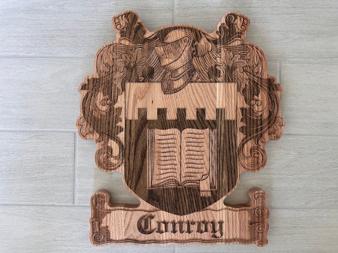 Crest Sign Post Personalized Family Crest Last Name Sign - Carved Wood Coat of Arms ...