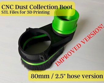 CNC Dust Boot MS8025 Digital STL Files, 80mm Body 2.5in Hose, 3D Printed CNC Dust Shoe for Dust Extraction during Carving OneFinity Elite