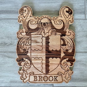 Personalized Family Crest Last Name Sign - Carved Wood Coat of Arms - Anniversary Wedding Valentines Housewarming Birthday Gift