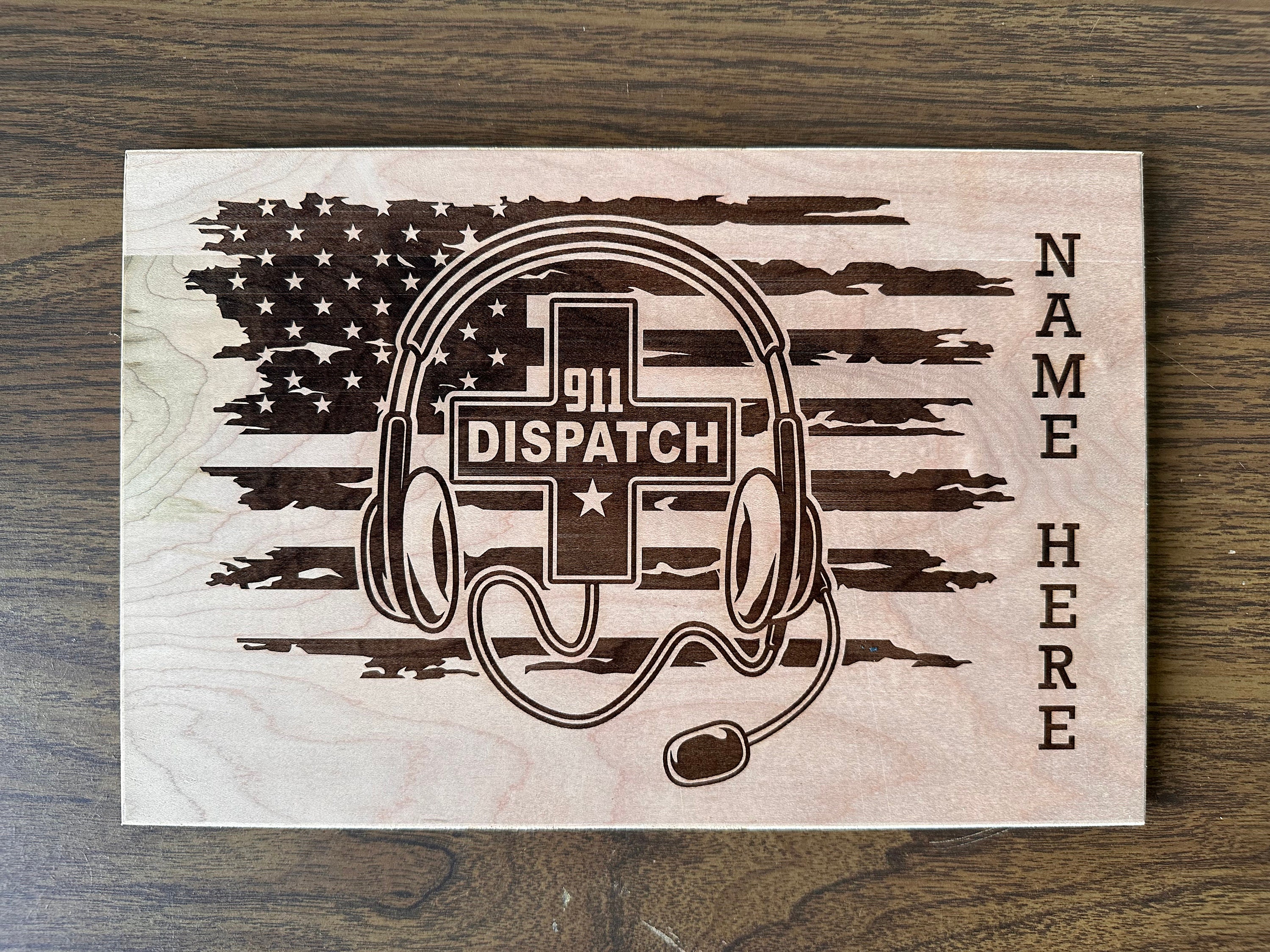 Wood Dispatch Laser Engraved Sign, 911 American Flag Thin Yellow Line ...