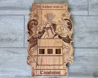 Personalized Family Crest Last Name Sign - Carved Wood Coat of Arms - Anniversary Wedding Valentines Housewarming Birthday Gift