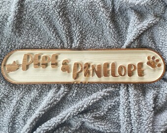 Carved Wood Dog Cat Name Sign - Personalized Double Pet Name Gift, Custom Home Dog House Decor Housewarming Christmas Present