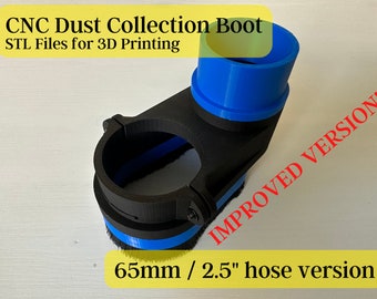 CNC Dust Boot MS6525 Digital STL Files, 65mm Body 2.5in Hose, 3D Printed CNC Dust Shoe for Dust Extraction during Carving OneFinity Elite