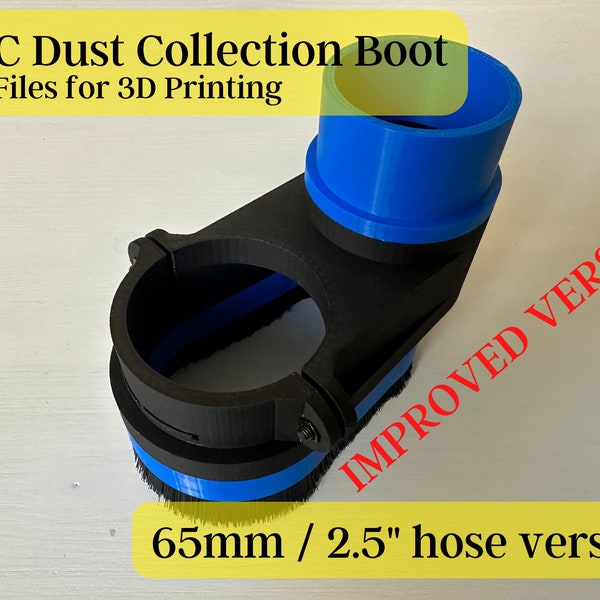CNC Dust Boot MS6525 Digital STL Files, 65mm Body 2.5in Hose, 3D Printed CNC Dust Shoe for Dust Extraction during Carving OneFinity Elite