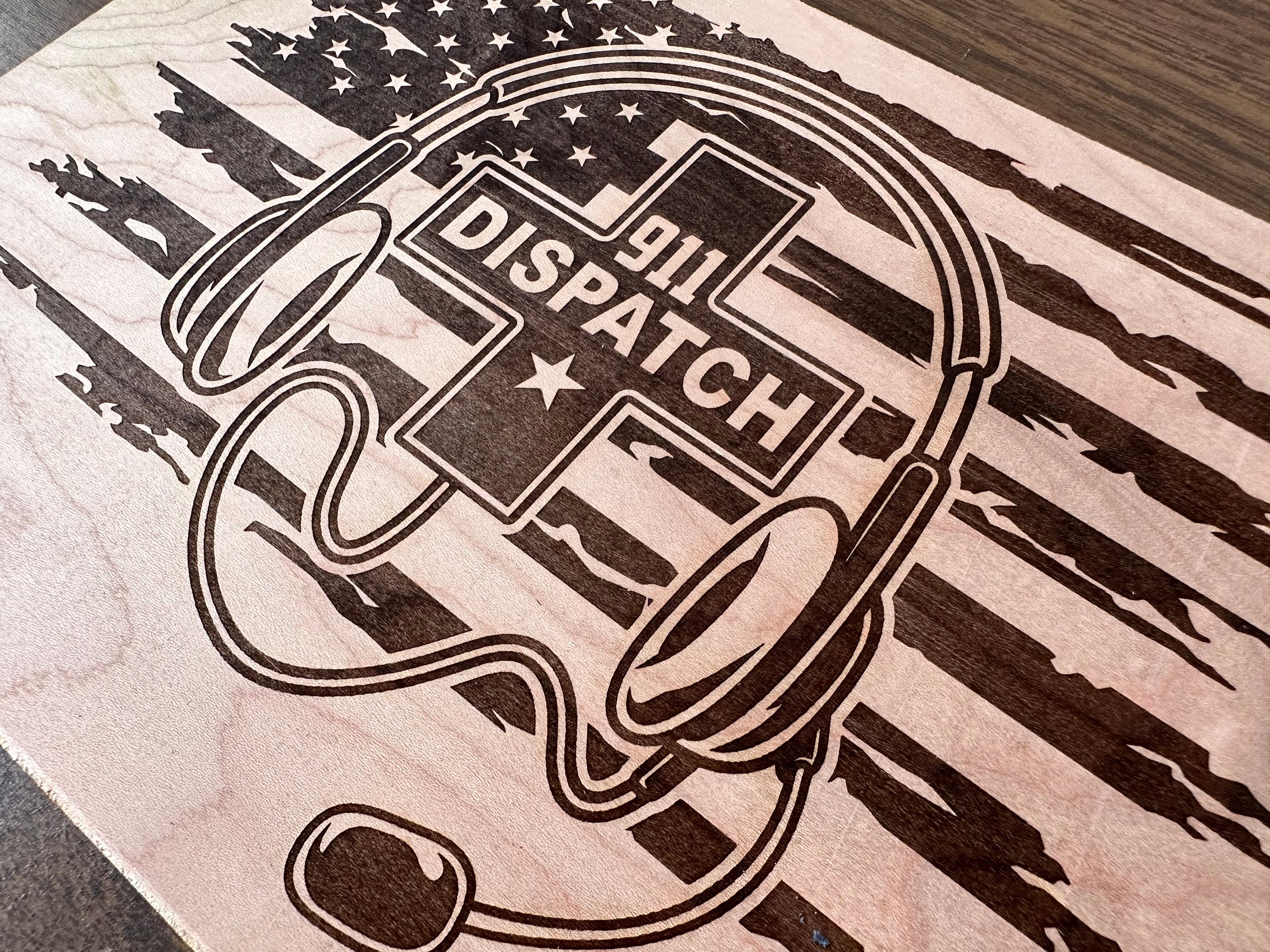 Wood Dispatch Laser Engraved Sign, 911 American Flag Thin Yellow Line ...