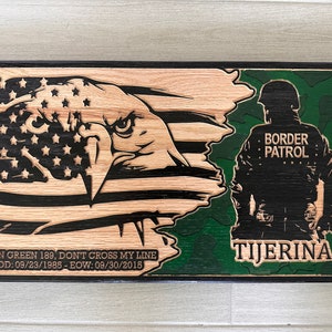 Carved Wood Border Patrol Agent Sign, US Eagle Flag Camo Design, Personalized Law Enforcement First Responder Graduation Retirement Gift