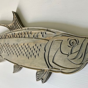 Carved Wood Tarpon Fish Wall Art, Birthday Fathers Day Christmas Gift, Fish Fishing Marine Sea Wooden Sign Plaque Decor