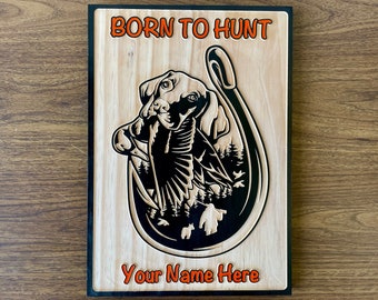 Carved Wood Hunting Fishing Sign, Custom Personalized Hunting Fishing Gift Wall Art, Outdoors Dog Deer Duck Fish Bass Gift for Men Him Her