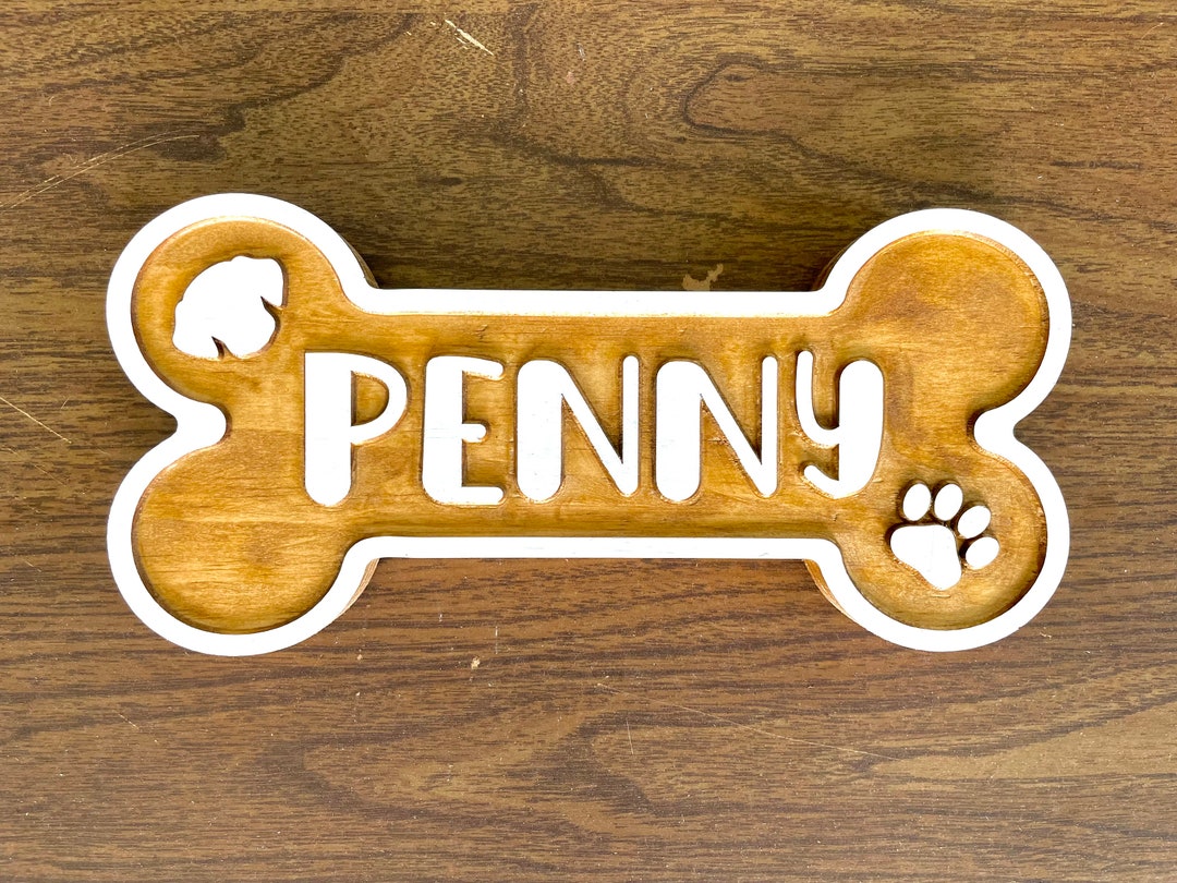 Carved Wood Dog Name Sign Personalized Pet Paw Bone Gift, Custom Home