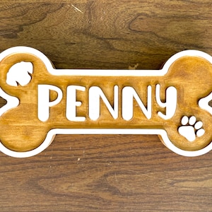 Carved Wood Dog Name Sign - Personalized Pet Paw Bone Gift, Custom Home Dog House Decor Housewarming Christmas Present