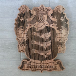Personalized Family Crest Last Name Sign - Carved Wood Coat of Arms - Anniversary Wedding Valentines Housewarming Birthday Gift