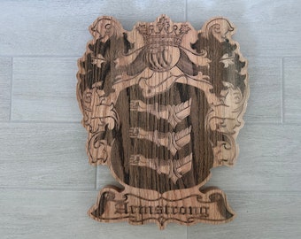 Personalized Family Crest Last Name Sign - Carved Wood Coat of Arms - Anniversary Wedding Valentines Housewarming Birthday Gift