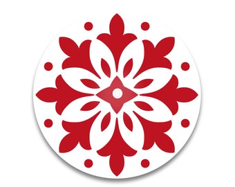 LED-Untersetzer - Ornament rot-weiß rund - Bierdeckel leuchtend, Geschenkidee