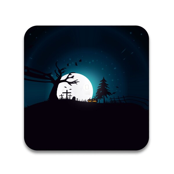 LED-Untersetzer - Halloween Friedhof - Bierdeckel leuchtend