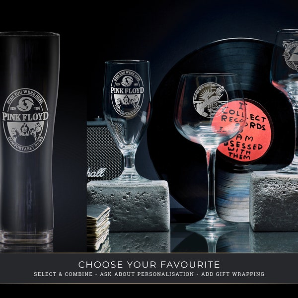 Pink Floyd Dark Side of The Moon Pint Glass, Wish You Were Here Gin Glass, Wine Glass - Prog Rock Music Lovers Gift