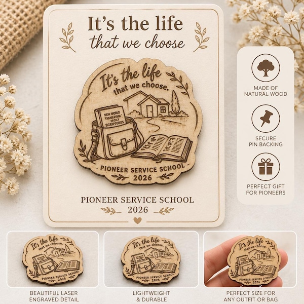 Pioneer School 2026 Wooden Pin | Escuela de Precursores 2026 Gift | Engraved Wood Lapel Pin | JW Pioneer Gift